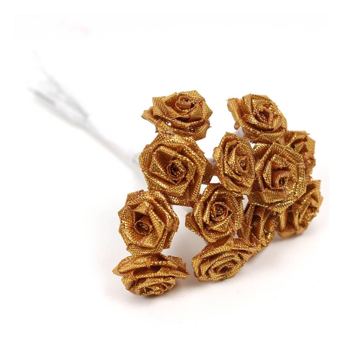 Artificial Gold Ribbon Roses Faux Flower Floral Arrangement Wedding Bouquet Party Decor 9.5cm 12 Pcs